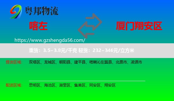 喀喇沁左翼县到翔安区物流专线