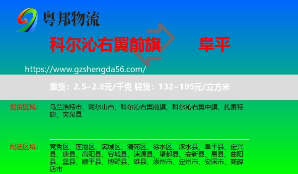 科尔沁右翼前旗到阜平县物流专线