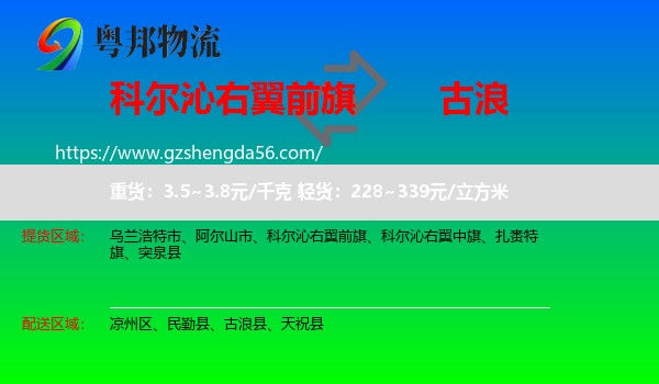 科尔沁右翼前旗到古浪县物流专线