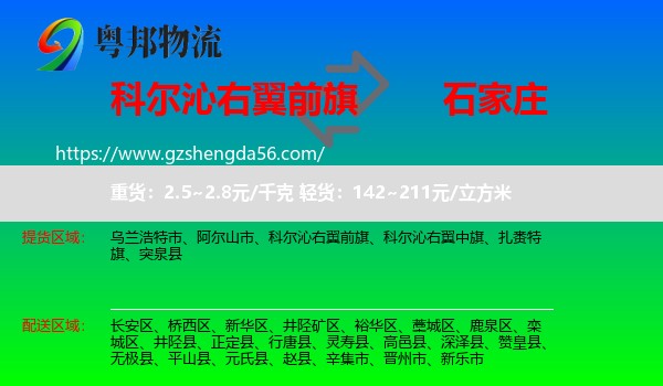 科尔沁右翼前旗到石家庄专线