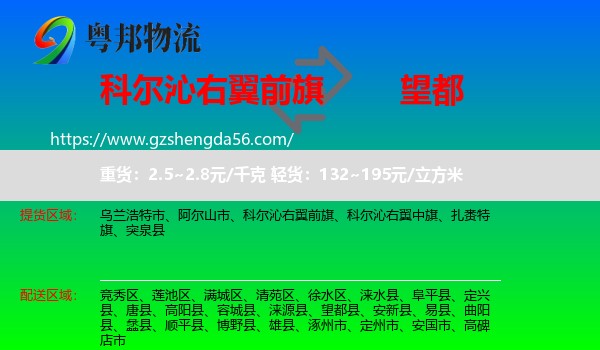 科尔沁右翼前旗到望都县物流专线