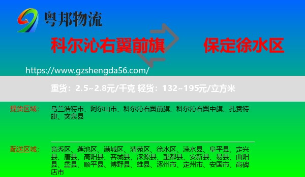 科尔沁右翼前旗到徐水区物流专线