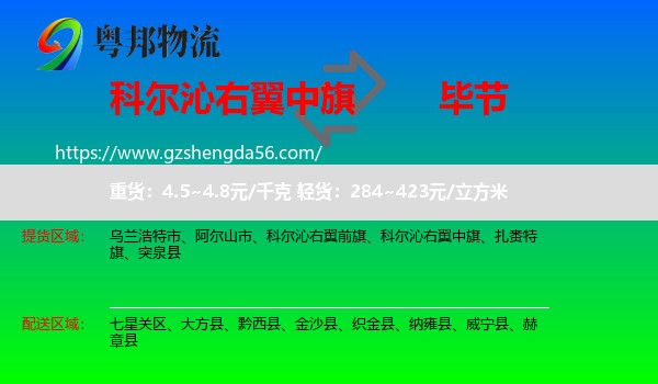 科尔沁右翼中旗到毕节物流专线