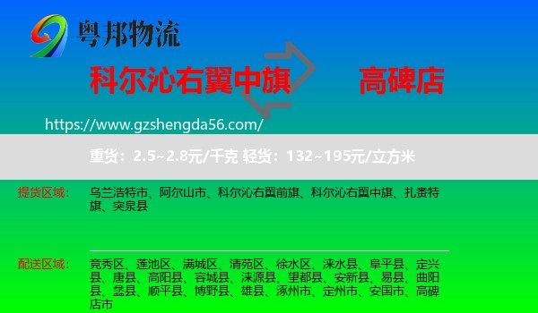 科尔沁右翼中旗到高碑店市物流专线