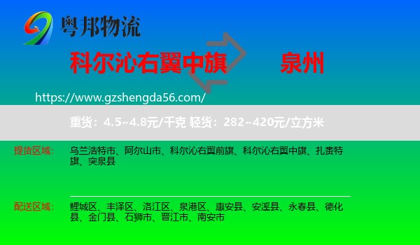 科尔沁右翼中旗到泉州物流专线