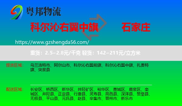 科尔沁右翼中旗到石家庄专线