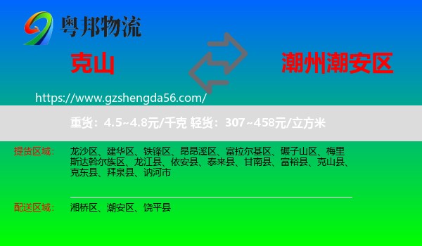 克山县到潮安区物流专线