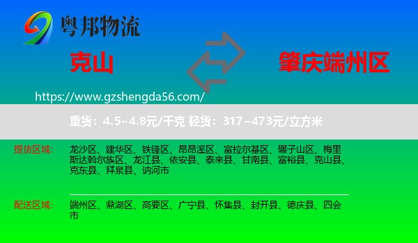 克山县到端州区物流专线