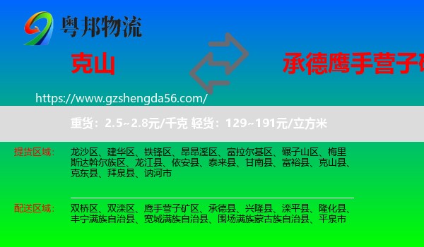克山县到鹰手营子矿区物流专线