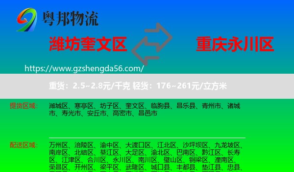 奎文区到永川区物流专线