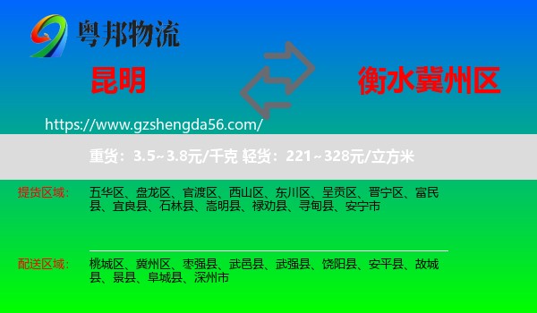 昆明到冀州区物流专线