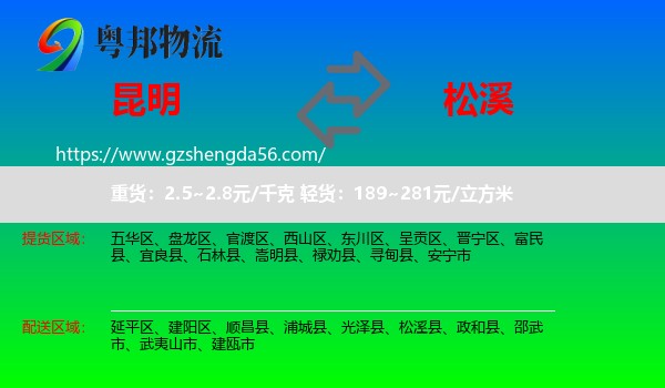 昆明到松溪县物流专线