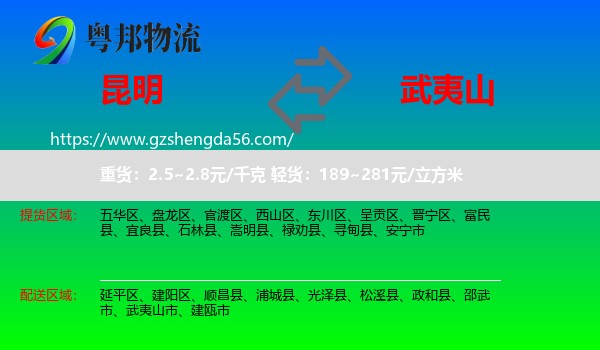 昆明到武夷山市物流专线