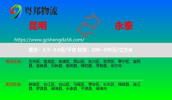 昆明到永泰县物流专线