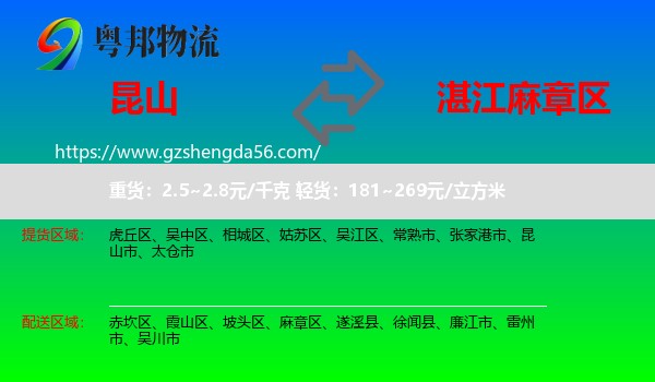 昆山市到麻章区物流专线
