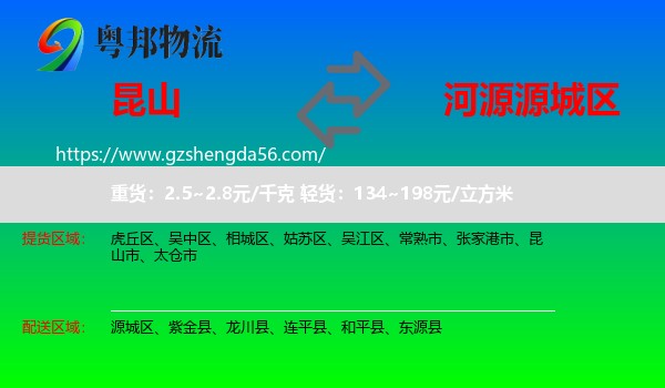 昆山市到源城区物流专线