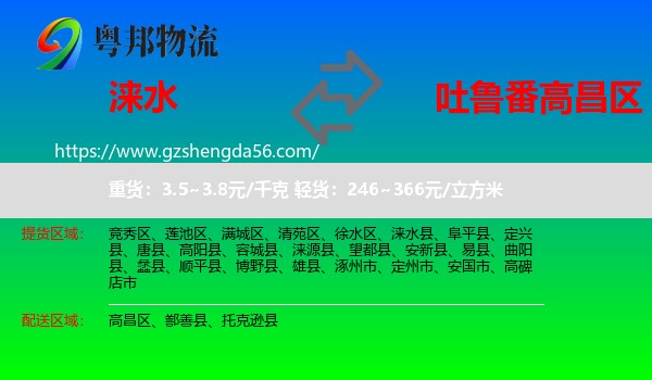 涞水县到高昌区物流专线