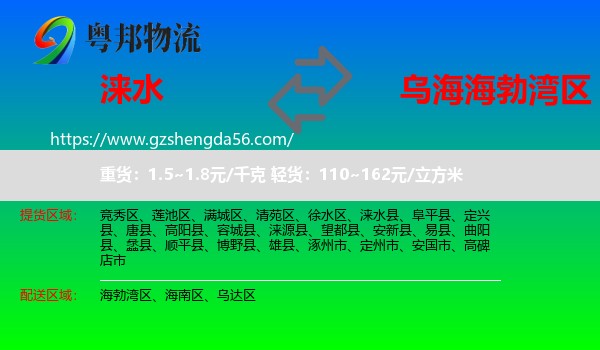 涞水县到海勃湾区物流专线