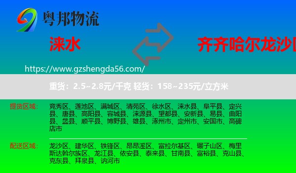 涞水县到龙沙区物流专线