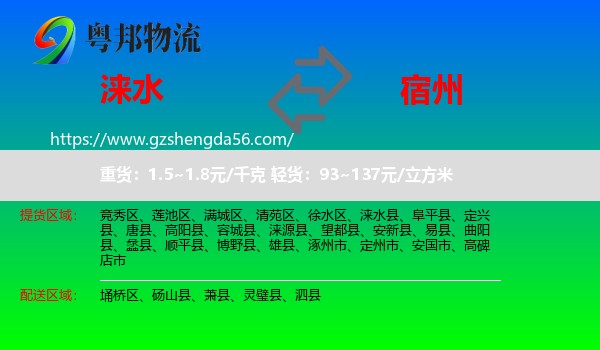 涞水县到宿州物流专线