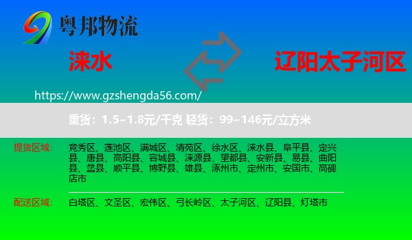 涞水县到太子河区物流专线