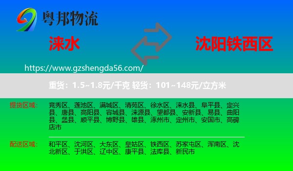 涞水县到铁西区物流专线