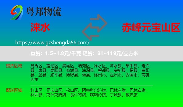 涞水县到元宝山区物流专线