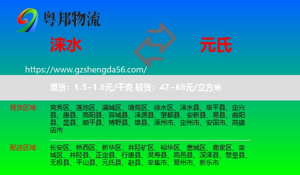 涞水县到元氏县物流专线