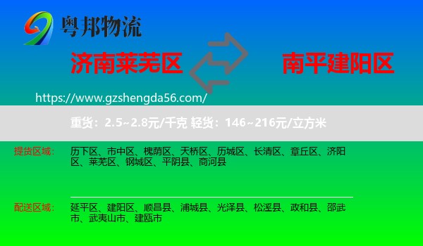 莱芜区到建阳区物流专线