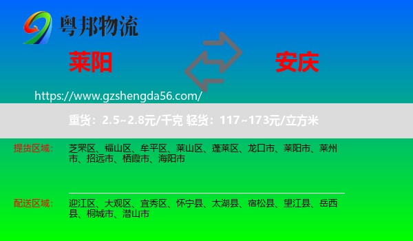 莱阳市到安庆物流专线