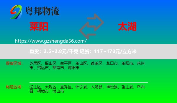 莱阳市到太湖县物流专线