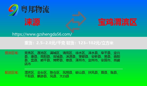 涞源县到渭滨区物流专线