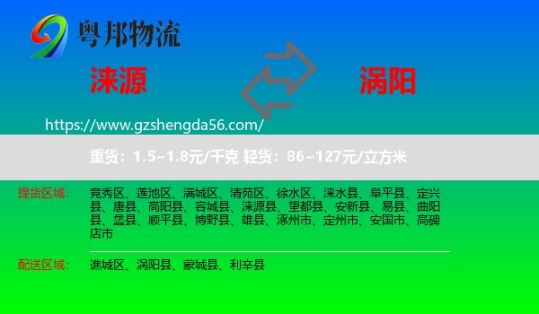 涞源县到涡阳县物流专线