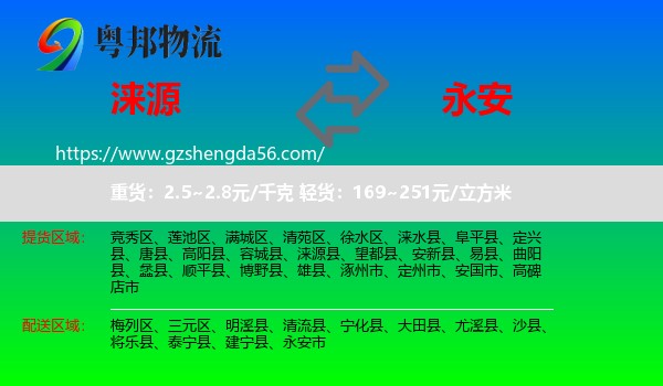 涞源县到永安市物流专线
