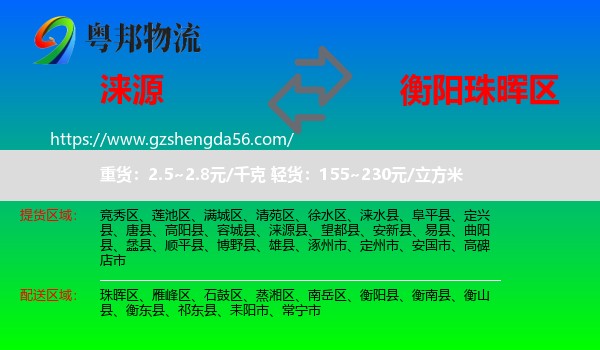 涞源县到珠晖区物流专线