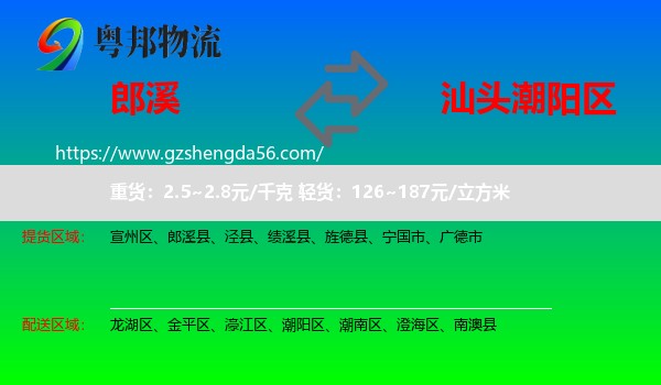 郎溪县到潮阳区物流专线