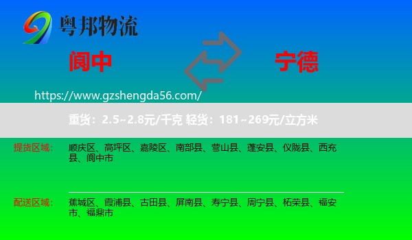 阆中市到宁德物流专线