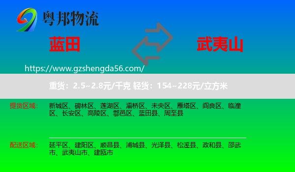 蓝田县到武夷山市物流专线