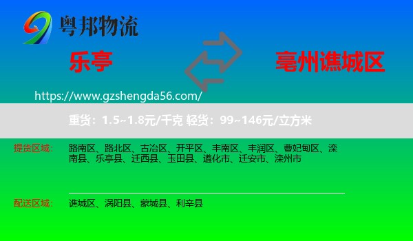 乐亭县到谯城区物流专线