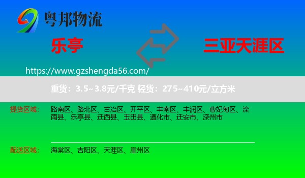 乐亭县到天涯区物流专线