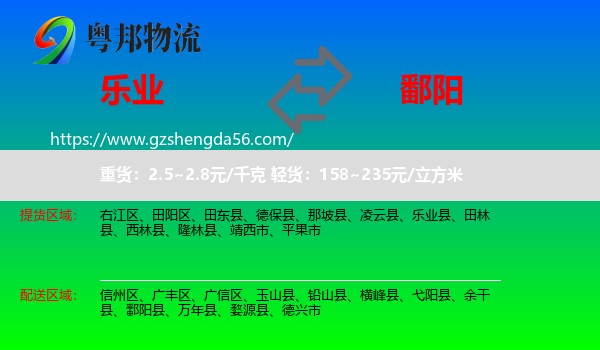 乐业县到鄱阳县物流专线