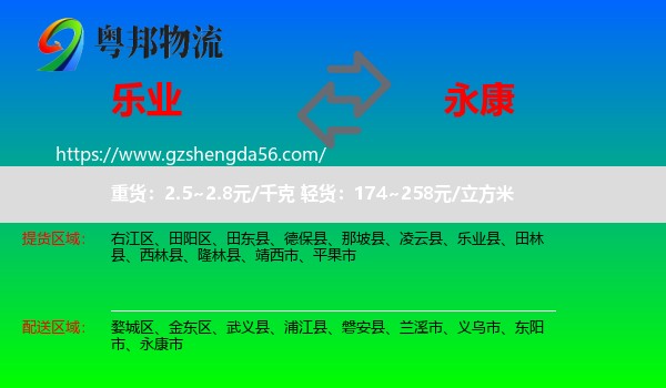 乐业县到永康市物流专线