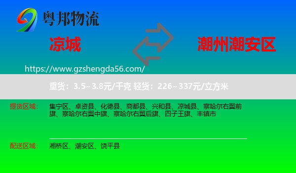 凉城县到潮安区物流专线