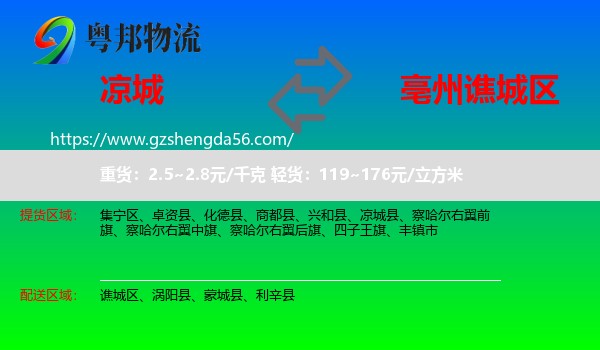 凉城县到谯城区物流专线