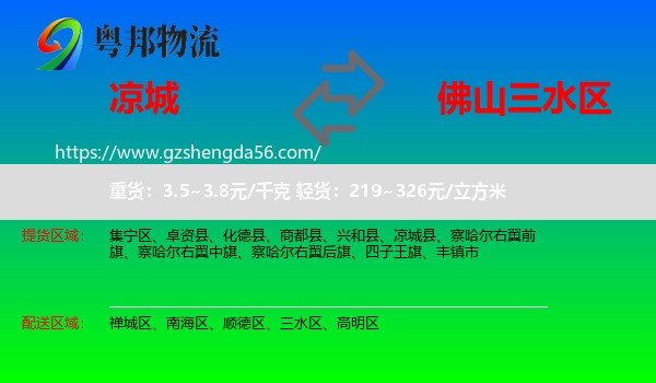 凉城县到三水区物流专线