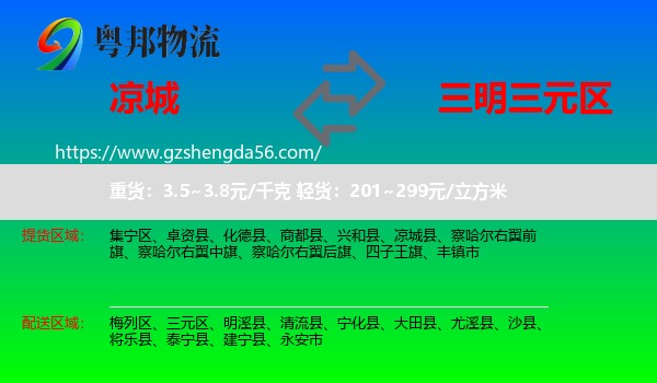 凉城县到三元区物流专线