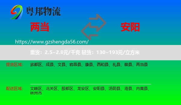 两当县到安阳物流专线