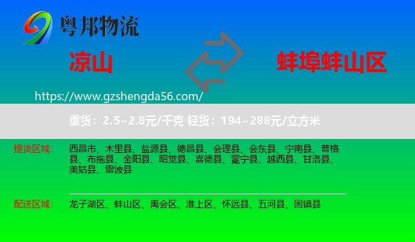 凉山到蚌山区物流专线