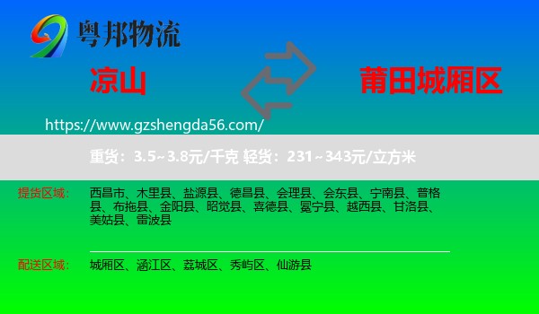 凉山到城厢区物流专线