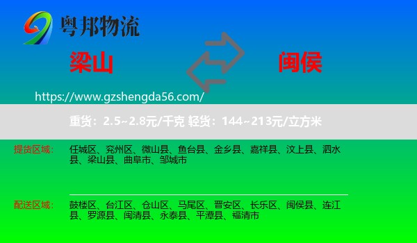 梁山县到闽侯县物流专线